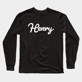 Henry Cursive Script Typography White Text Long Sleeve T-Shirt